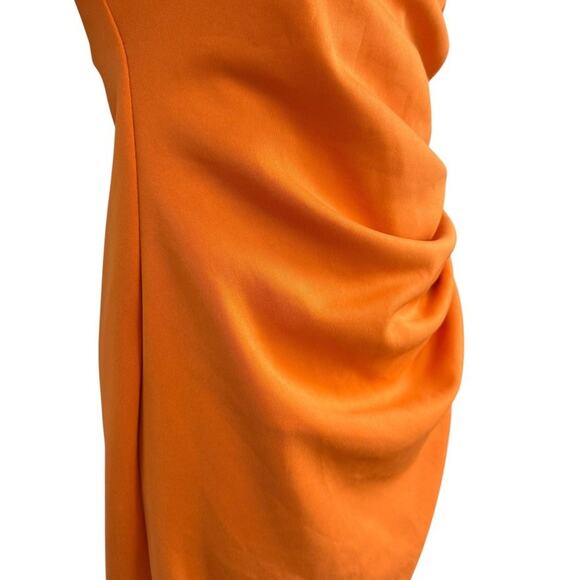 Asos Design Womens Orange Ruched Off The Shoulder Puff Sleeve Sheath Dress sz 10 - Picture 3 of 16